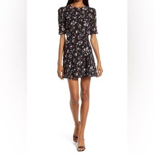 REFORMATION black and pink Gracie rose floral short sleeve mini dress 0 xs